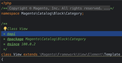 @api annotated class in Magento 2 example