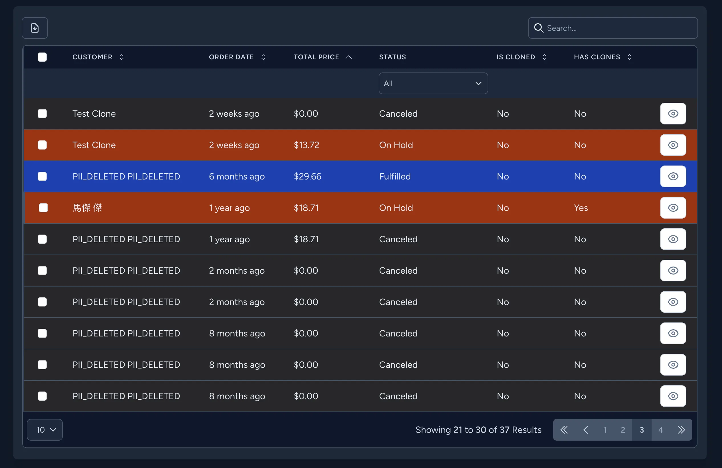 Lucid Modules POD Hub Orders Grid