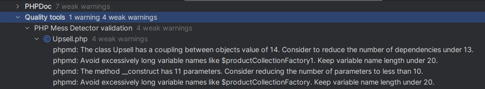 PHP Mess Detector scan results